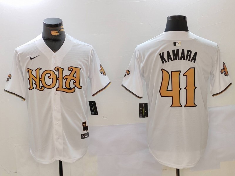 Men New Orleans Saints 41 Kamara White Second generation Joint Name 2024 Nike Limited NFL Jersey style 1